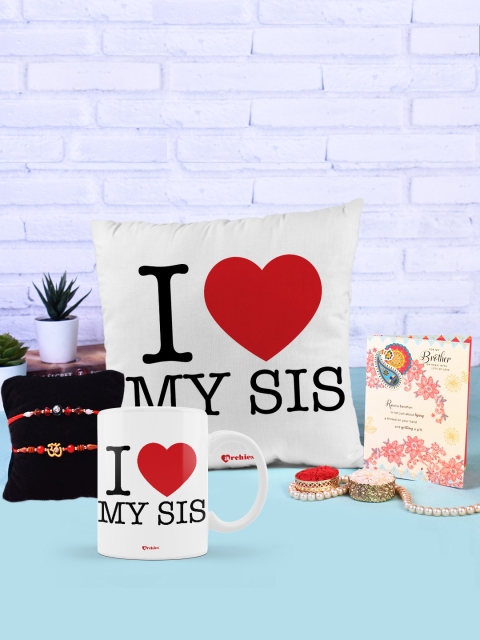 

Archies Red & White Mug & Cushion Rakhi Gift Set