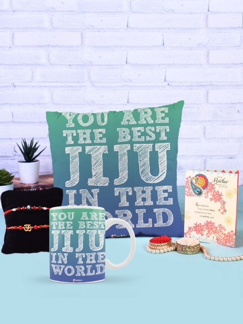 

Archies Green & Blue Mug & Cushion Rakhi Gift Set