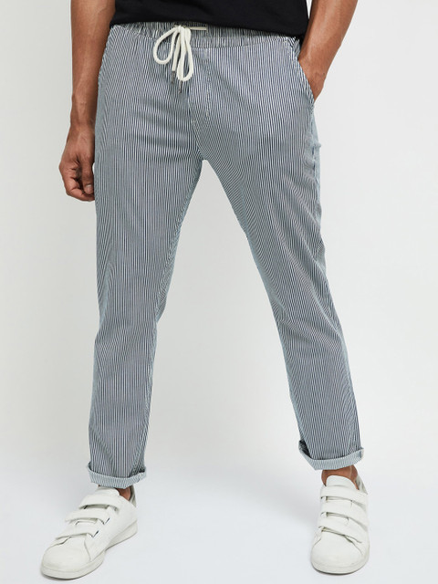 

max Men Blue Striped Trousers