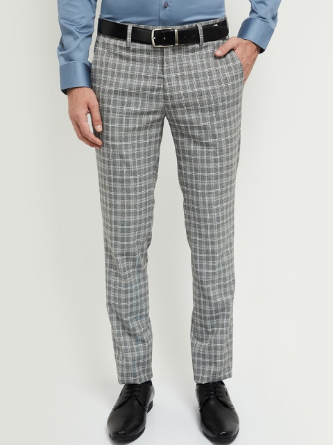 

max Men Grey Checked Formal Trousers