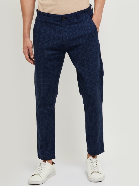 

max Men Blue Checked Trousers