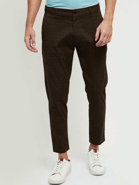 

max Men Brown Checked Trousers