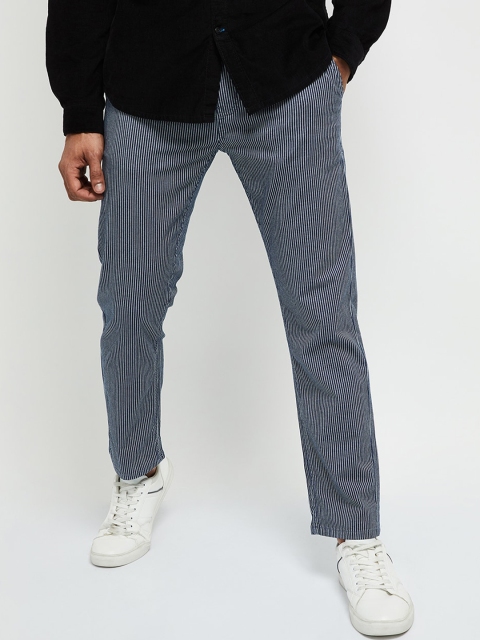 

max Men Blue Striped Trousers
