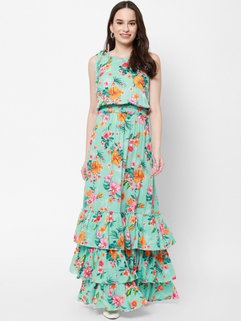 

Twenty3 Women Green & Orange Floral Maxi Tiered Dress