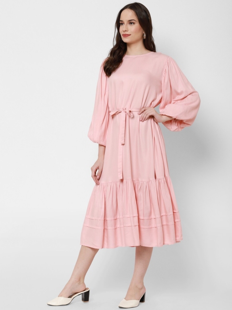 

Twenty3 Women Peach-Coloured A-Line Tie-Ups Midi Dress