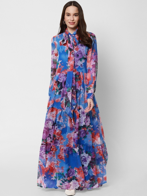 

Twenty3 Women Blue Floral Tie-Up Neck Maxi Dress