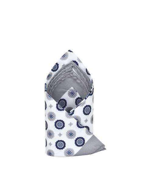 

Tossido Men White & Grey Printed Pocket Square