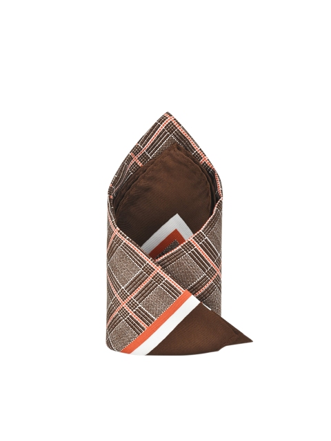 

Tossido Men Brown & Orange Checked Pure Microfiber Pocket Square