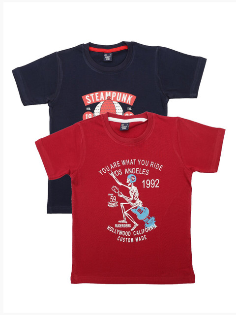 

Pothys Boys Pack of 2 Red and Navy Blue Typography Printed T-shirts