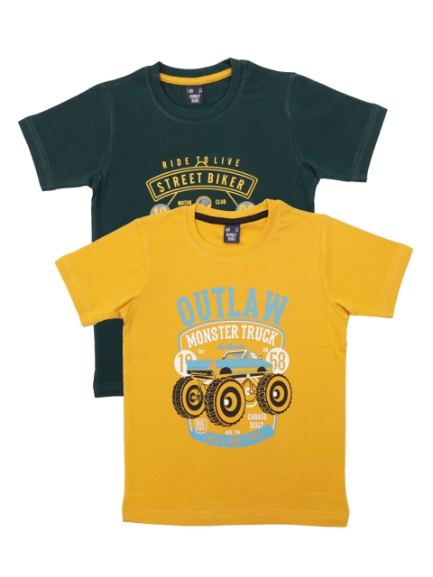 

Pothys Boys Pack of 2 Green and Mustard Yellow Typography Printed T-shirts