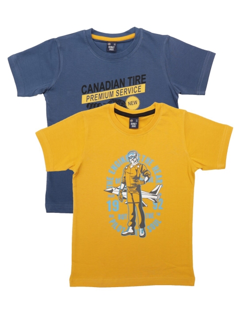 

Pothys Boys Pack of 2 Blue and Mustard Yellow Graphic Printed T-shirts