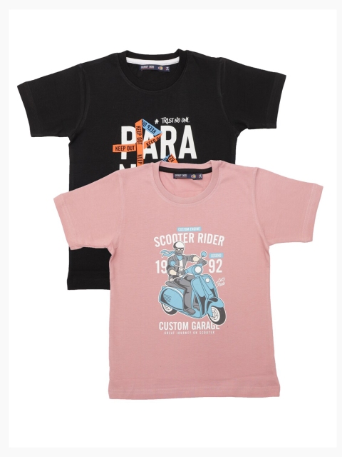 

Pothys Boys Pack of 2 Peach-Coloured and Black Graphic Printed T-shirts