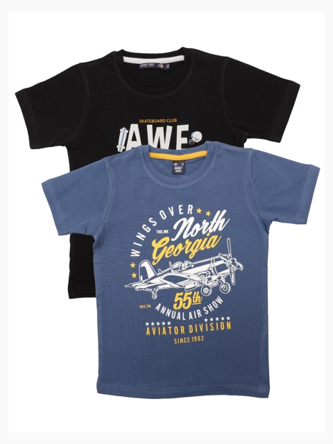 

Pothys Boys Pack of 2 Blue and Black Typography Printed T-shirts