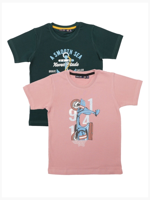

Pothys Boys Pack of 2 Peach-Coloured and Olive Green Graphic Printed T-shirts