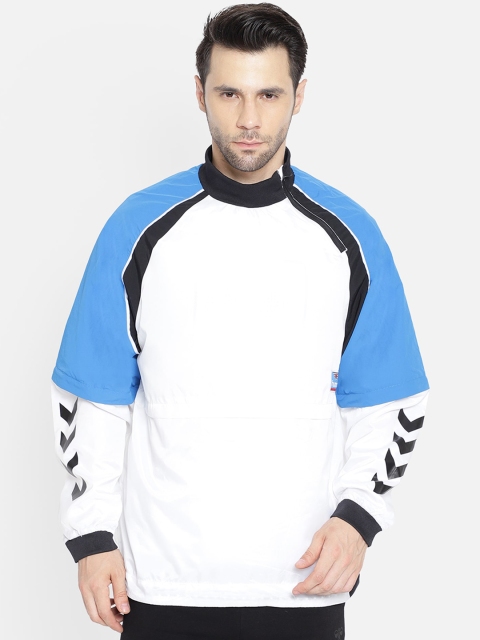 

hummel Men White Colourblocked Crop Sporty Jacket with Embroidered