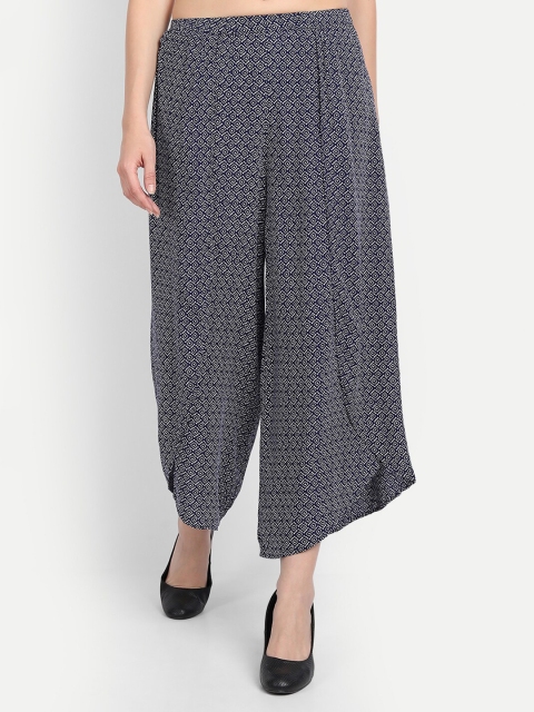 

IX IMPRESSION Women Navy Blue & White Printed Flared Palazzos
