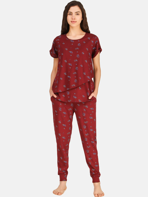 

Masha Women Maroon Floral Pyjama Set
