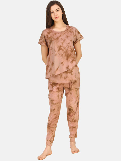 

Masha Women Brown Tie and Dye Pure Cotton Maternity Top and Pyjama Set