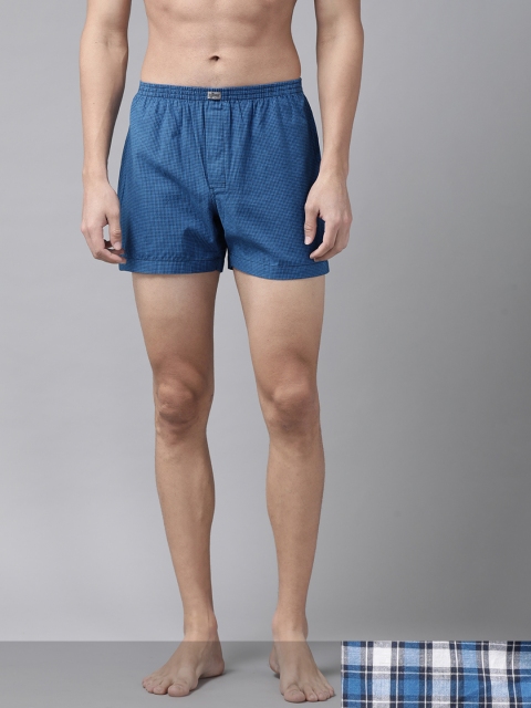 

Roadster Men Pack of 2 Checked Pure Cotton Boxers RDST-BOX-PRE-2PP-097, Blue