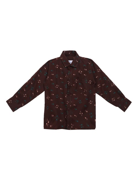 

Kidling Boys Coffee Brown Printed Cotton Casual Shirt