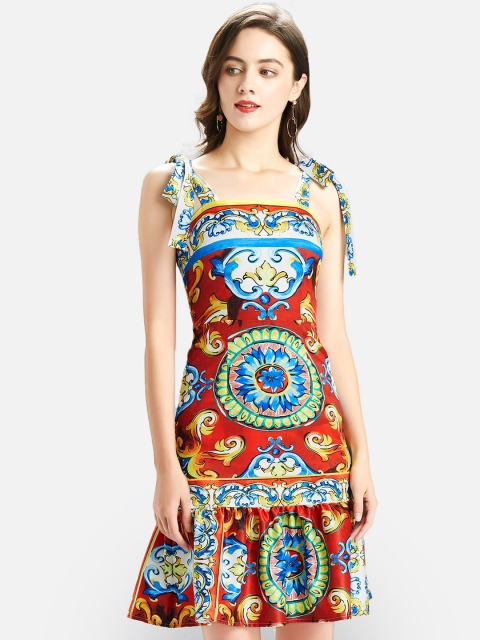 

JC Collection Women Red & Blue Printed Sheath Dress