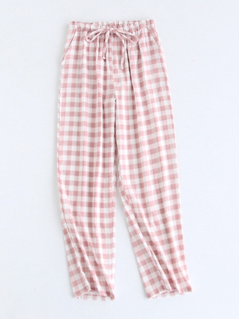 

URBANIC Women Pink & White Cotton Checked Lounge Pants