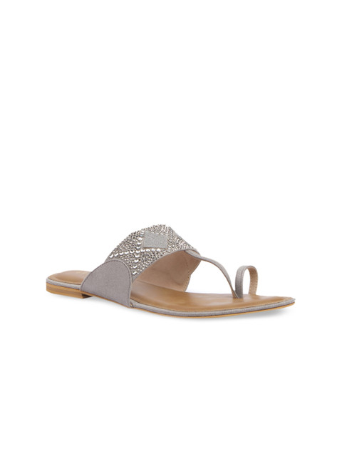 

ERIDANI Women Grey Embellished One Toe Flats