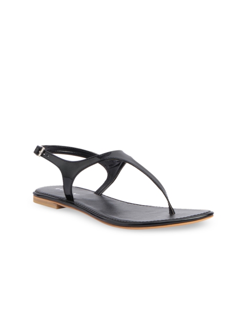 

ERIDANI Women Black T-Strap Flats with Laser Cuts