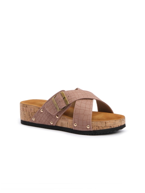 

ERIDANI Peach-Coloured Printed Comfort Sandals with Buckles