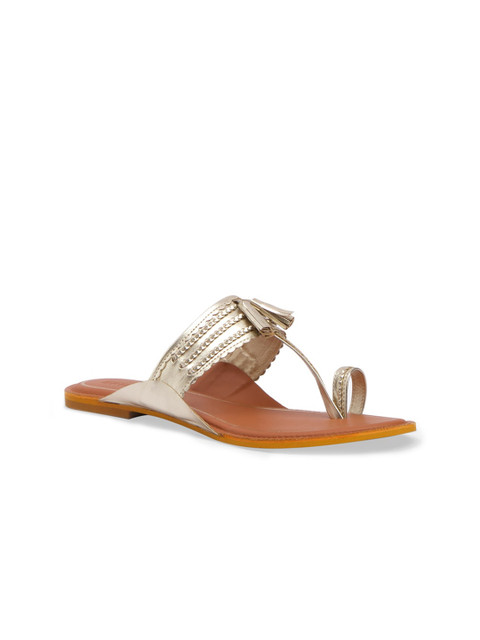 

ERIDANI Women Gold-Toned One Toe Flats with Tassels