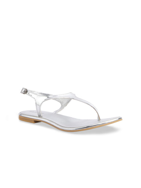 

ERIDANI Women Silver-Toned T-Strap Flats
