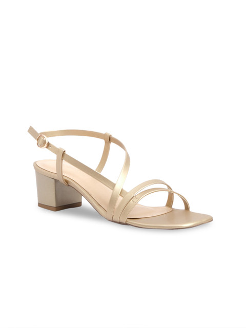

ERIDANI Gold-Toned Textured Block Sandals with Buckles