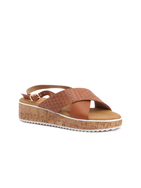 

ERIDANI Tan Flatform Sandals with Buckles