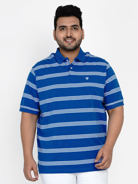 

Santonio Men Blue & White Striped Polo Collar Pure Cotton T-shirt