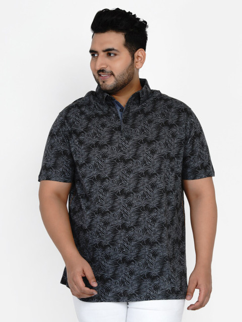 

Santonio Men Black & Grey Tropical Printed Polo Collar Pure Cotton T-shirt