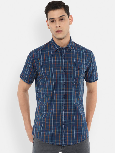 

Louis Philippe Jeans Men Navy Blue Slim Fit Pure Cotton Checked Casual Shirt