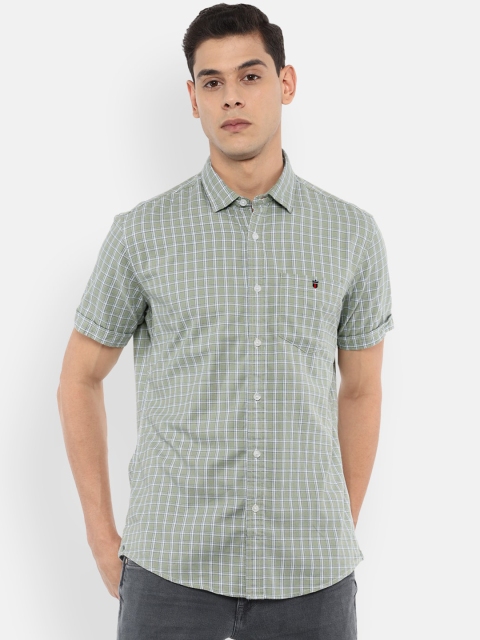 

Louis Philippe Jeans Men Olive Green Slim Fit Checked Pure Cotton Casual Shirt