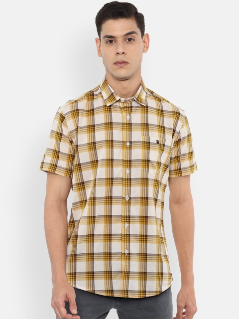 

Louis Philippe Jeans Men Yellow Slim Fit Checked Pure Cotton Casual Shirt