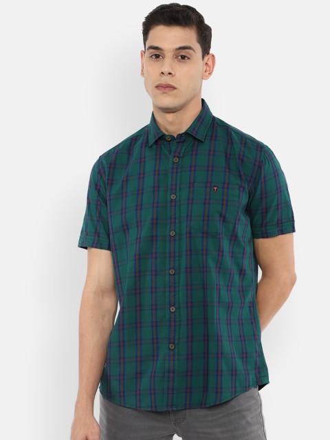 

Louis Philippe Jeans Men Green Slim Fit Checked Pure Cotton Casual Shirt