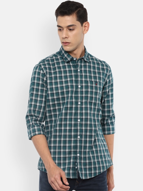 

Louis Philippe Jeans Men Green Slim Fit Checked Pure Cotton Casual Shirt