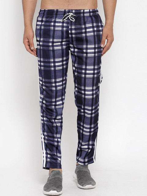 

KLOTTHE Men Blue & White Checked Slim-Fit Track Pants