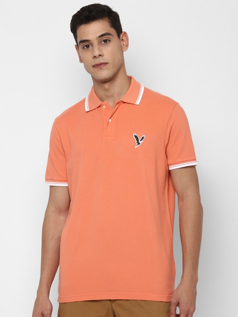 

AMERICAN EAGLE OUTFITTERS Men Orange Polo Collar Brand Logo Applique T-shirt