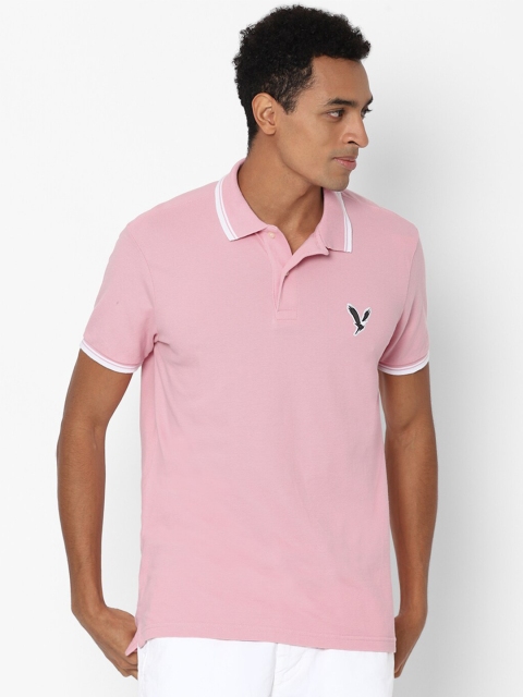 

AMERICAN EAGLE OUTFITTERS Men Pink Polo Collar T-shirt