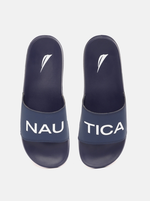 

Nautica Men Navy Blue & White Brand Logo Printed Sliders