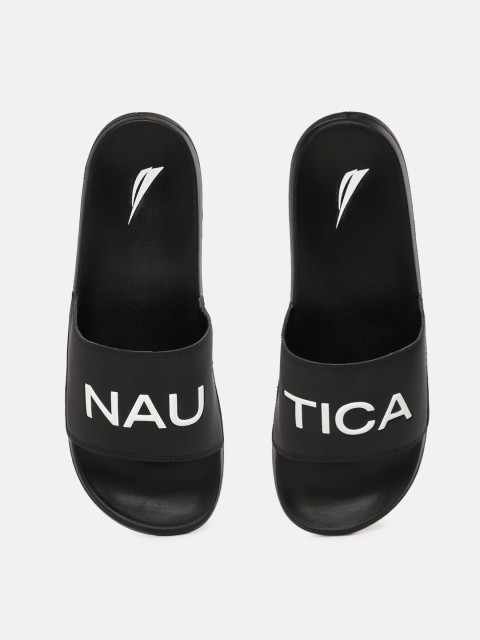 

Nautica Men Black & White Brand Logo Printed Sliders