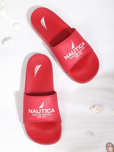 

Nautica Men Red & White Brand Logo Print Sliders