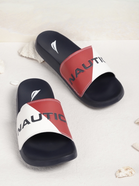 

Nautica Men Red & White Colourblocked Sliders