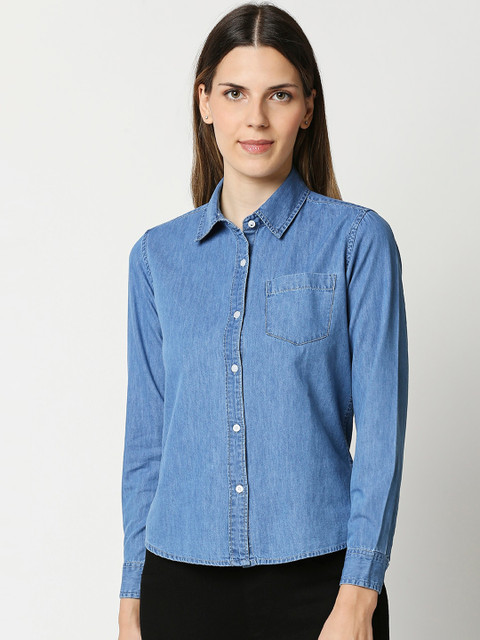 

High Star Women Blue Opaque Casual Shirt