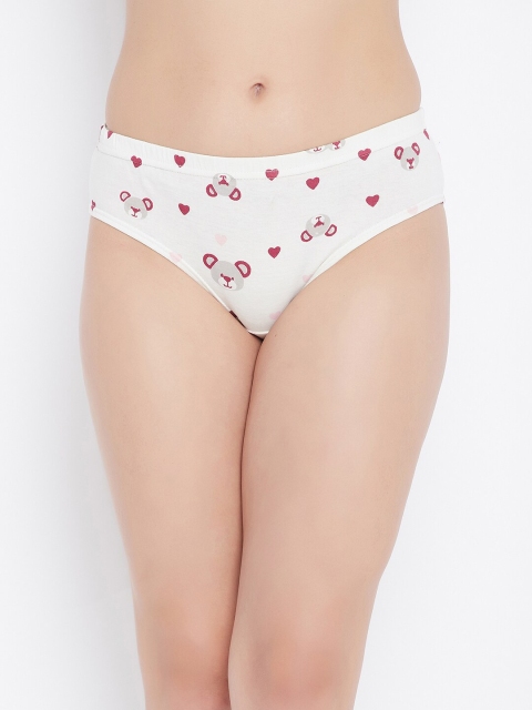 

Clovia Women White & Red Teddy Print Hipster Briefs