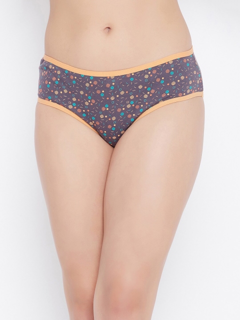 

Clovia Women Grey & Orange Printed Hipster Cotton Briefs